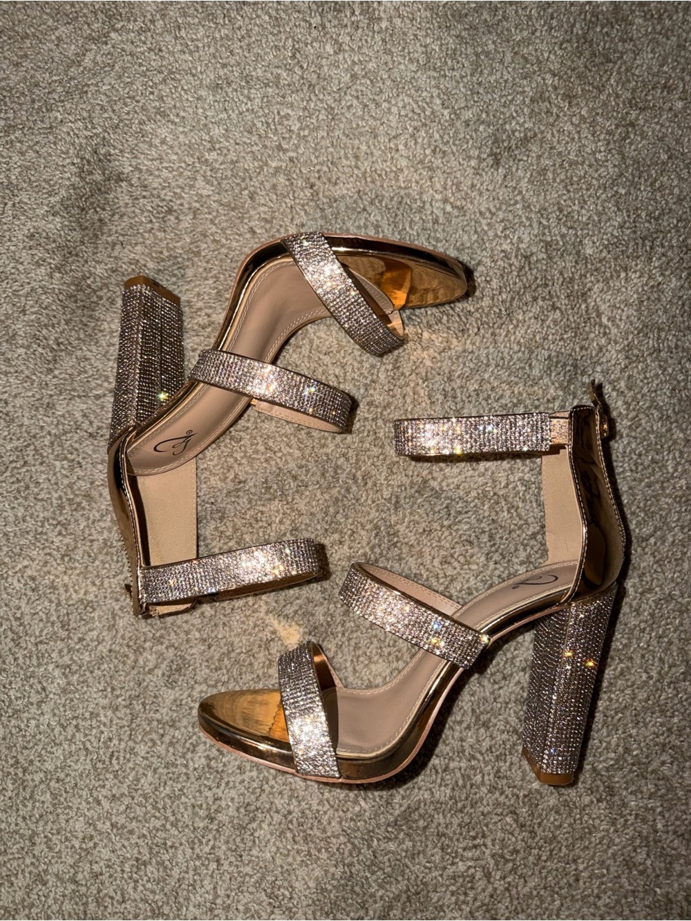 Windsor Rose Gold Crystal Block Heel Sandals